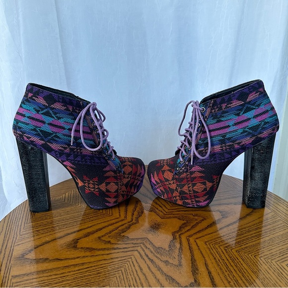B Love Style Colorful Boho Tribal Print High Heel Lace Up Ankle Boots - Picture 5 of 17